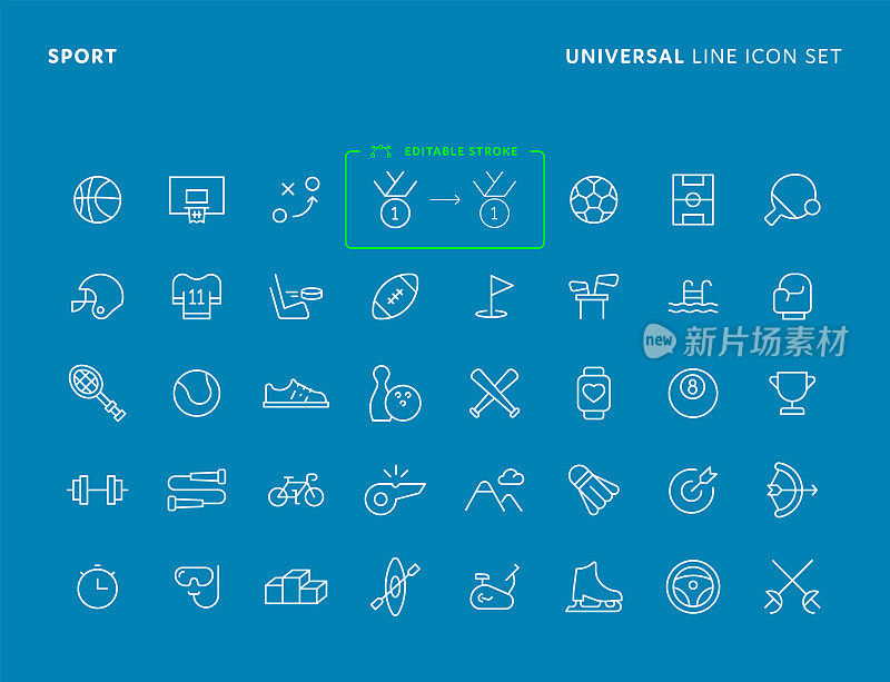 通用运动线图标设置与可编辑的笔画。图标适用于网页,手机应用,UI, UX和GUI设计。